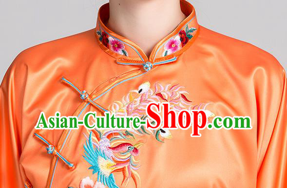 China Traditional Embroidered Phoenix Peony Orange Satin Uniforms Kung Fu Tai Chi Clothing China Traditional Embroidered Phoenix Peony Orange Satin Uniforms Kung Fu Tai Chi Clothing