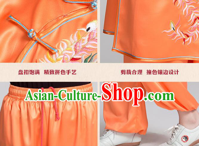 China Traditional Embroidered Phoenix Peony Orange Satin Uniforms Kung Fu Tai Chi Clothing China Traditional Embroidered Phoenix Peony Orange Satin Uniforms Kung Fu Tai Chi Clothing