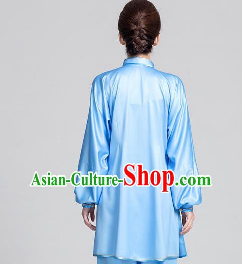 China Best Tai Chi Training Clothing Traditional Embroidered Phoenix Peony Blue Satin Uniforms China Best Tai Chi Training Clothing Traditional Embroidered Phoenix Peony Blue Satin Uniforms