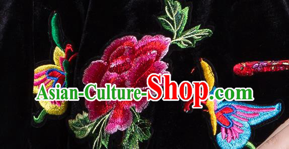 China Tai Chi Competition Clothing Traditional Embroidered Peony Butterfly Black Pleuche Uniforms China Tai Chi Competition Clothing Traditional Embroidered Peony Butterfly Black Pleuche Uniforms