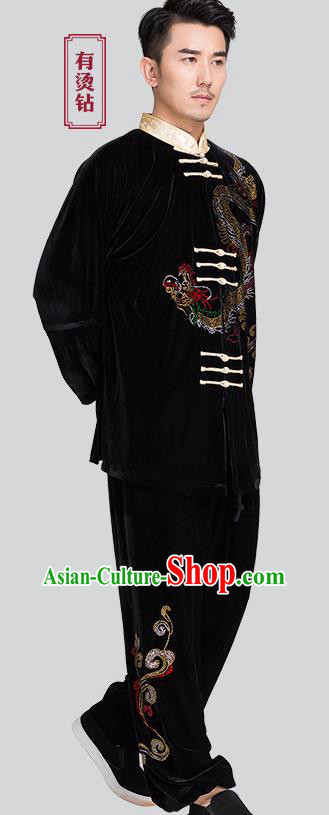 Chinese Men Kung Fu Uniforms Traditional Tai Chi Black Pleuche Costumes Chinese Men Kung Fu Uniforms Traditional Tai Chi Black Pleuche Costumes