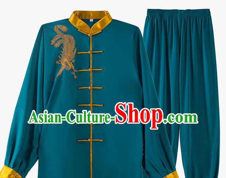 China Top Kung Fu Costumes Embroidered Tai Chi Training Blue Uniforms China Top Kung Fu Costumes Embroidered Tai Chi Training Blue Uniforms