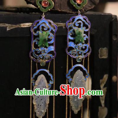 Handmade Chinese Blueing Orchids Ear Accessories Traditional Culture Jewelry Cheongsam Jadeite Earrings
