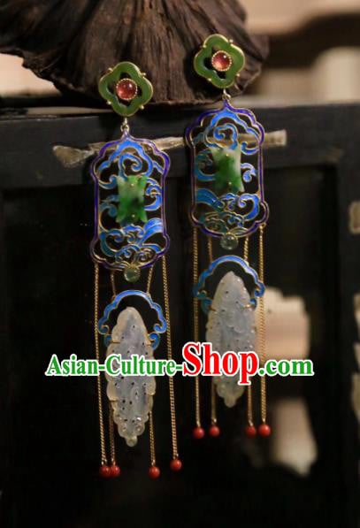 Handmade Chinese Blueing Orchids Ear Accessories Traditional Culture Jewelry Cheongsam Jadeite Earrings Handmade Chinese Blueing Orchids Ear Accessories Traditional Culture Jewelry Cheongsam Jadeite Earrings