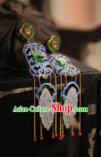 Handmade Chinese Blueing Orchids Ear Accessories Traditional Culture Jewelry Cheongsam Jadeite Earrings Handmade Chinese Blueing Orchids Ear Accessories Traditional Culture Jewelry Cheongsam Jadeite Earrings