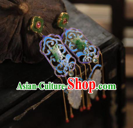 Handmade Chinese Blueing Orchids Ear Accessories Traditional Culture Jewelry Cheongsam Jadeite Earrings Handmade Chinese Blueing Orchids Ear Accessories Traditional Culture Jewelry Cheongsam Jadeite Earrings