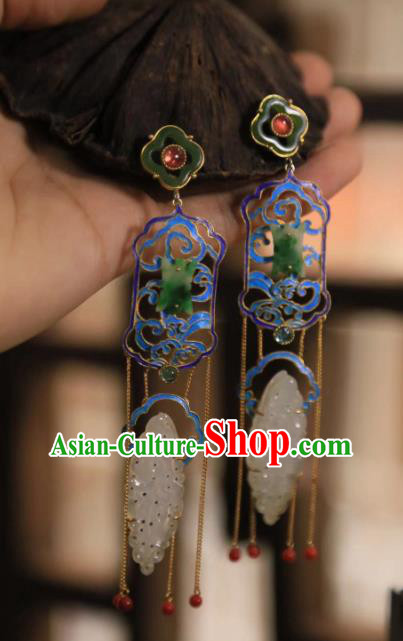 Handmade Chinese Blueing Orchids Ear Accessories Traditional Culture Jewelry Cheongsam Jadeite Earrings Handmade Chinese Blueing Orchids Ear Accessories Traditional Culture Jewelry Cheongsam Jadeite Earrings