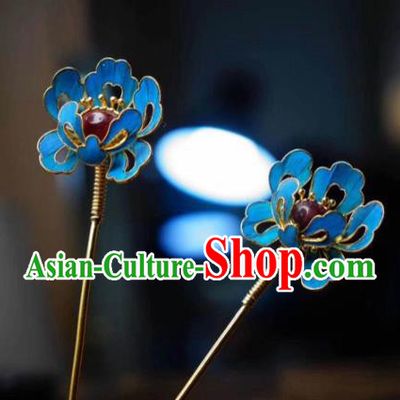 Chinese Handmade Peony Hairpin Traditional Hair Jewelry Ancient Ming Dynasty Court Woman Ruby Hair Stick
