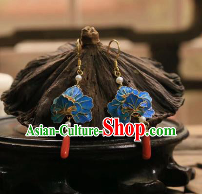 Handmade Chinese Blue Peony Ear Accessories Traditional Culture Jewelry Cheongsam Agate Earrings Handmade Chinese Blue Peony Ear Accessories Traditional Culture Jewelry Cheongsam Agate Earrings