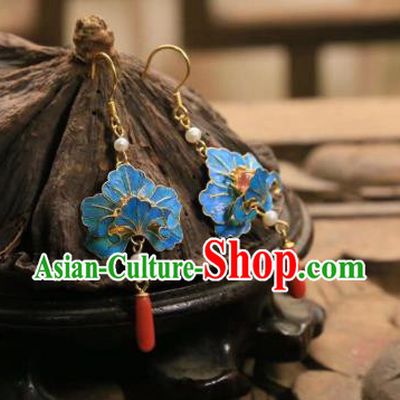 Handmade Chinese Blue Peony Ear Accessories Traditional Culture Jewelry Cheongsam Agate Earrings