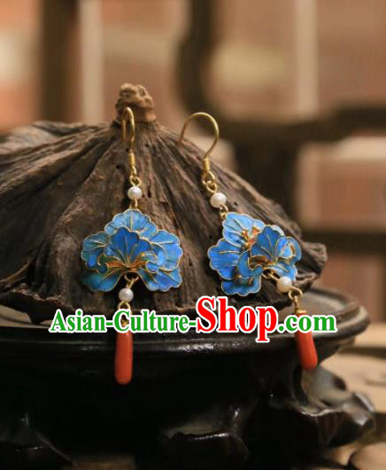 Handmade Chinese Blue Peony Ear Accessories Traditional Culture Jewelry Cheongsam Agate Earrings Handmade Chinese Blue Peony Ear Accessories Traditional Culture Jewelry Cheongsam Agate Earrings