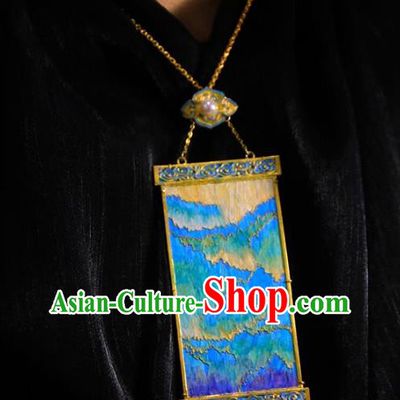 China Traditional Landscape Necklace Accessories Handmade Necklet Cloisonne Pendant