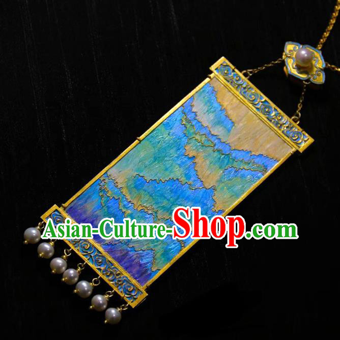 China Traditional Landscape Necklace Accessories Handmade Necklet Cloisonne Pendant China Traditional Landscape Necklace Accessories Handmade Necklet Cloisonne Pendant