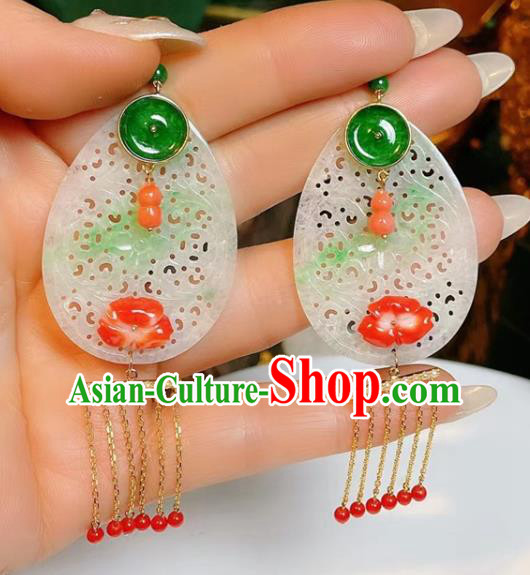 Handmade Chinese Jadeite Ear Accessories Traditional Culture Jewelry Cheongsam Silver Earrings Handmade Chinese Jadeite Ear Accessories Traditional Culture Jewelry Cheongsam Silver Earrings