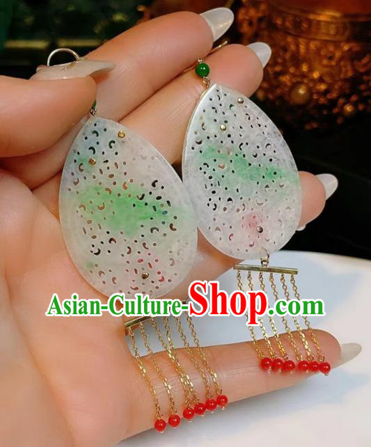 Handmade Chinese Jadeite Ear Accessories Traditional Culture Jewelry Cheongsam Silver Earrings Handmade Chinese Jadeite Ear Accessories Traditional Culture Jewelry Cheongsam Silver Earrings