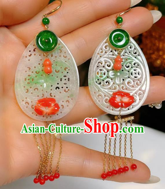 Handmade Chinese Jadeite Ear Accessories Traditional Culture Jewelry Cheongsam Silver Earrings Handmade Chinese Jadeite Ear Accessories Traditional Culture Jewelry Cheongsam Silver Earrings