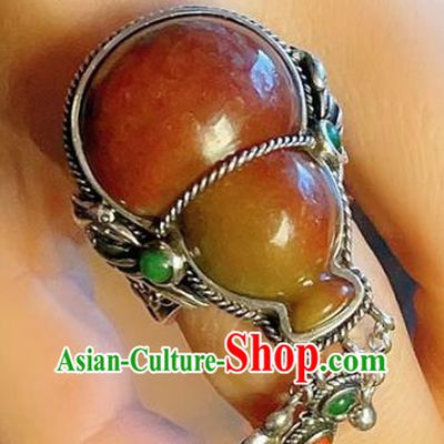 Chinese National Silver Ring Jewelry Traditional Handmade Jadeite Gourd Circlet Accessories