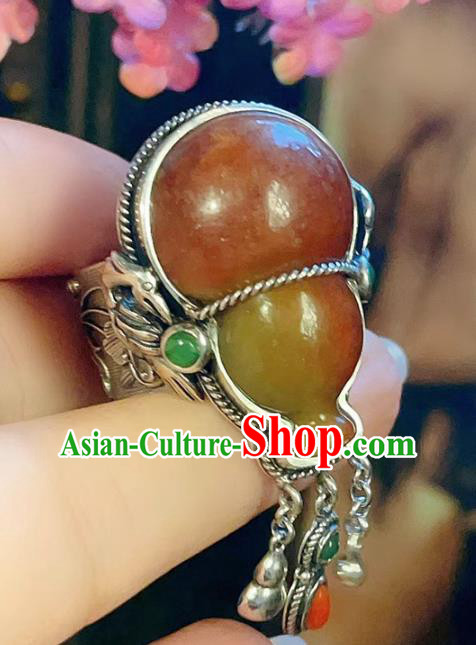 Chinese National Silver Ring Jewelry Traditional Handmade Jadeite Gourd Circlet Accessories Chinese National Silver Ring Jewelry Traditional Handmade Jadeite Gourd Circlet Accessories