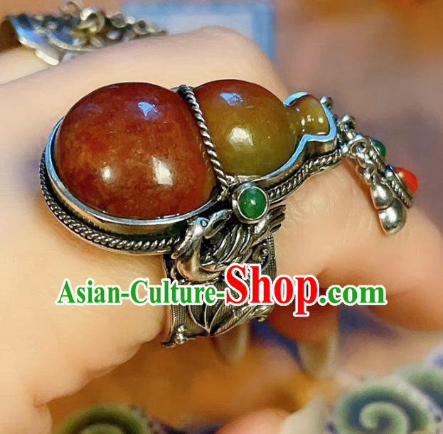 Chinese National Silver Ring Jewelry Traditional Handmade Jadeite Gourd Circlet Accessories Chinese National Silver Ring Jewelry Traditional Handmade Jadeite Gourd Circlet Accessories