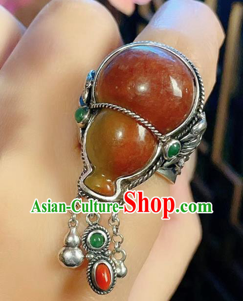 Chinese National Silver Ring Jewelry Traditional Handmade Jadeite Gourd Circlet Accessories Chinese National Silver Ring Jewelry Traditional Handmade Jadeite Gourd Circlet Accessories