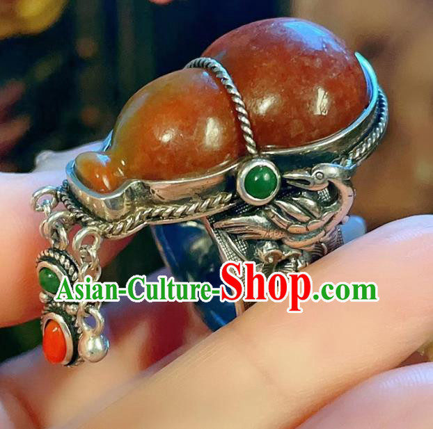 Chinese National Silver Ring Jewelry Traditional Handmade Jadeite Gourd Circlet Accessories Chinese National Silver Ring Jewelry Traditional Handmade Jadeite Gourd Circlet Accessories