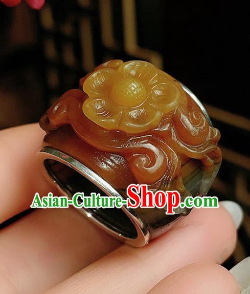 Chinese National Ring Silver Jewelry Traditional Handmade Jadeite Carving Plum Circlet Accessories Chinese National Ring Silver Jewelry Traditional Handmade Jadeite Carving Plum Circlet Accessories