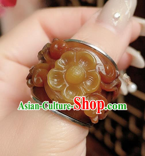 Chinese National Ring Silver Jewelry Traditional Handmade Jadeite Carving Plum Circlet Accessories Chinese National Ring Silver Jewelry Traditional Handmade Jadeite Carving Plum Circlet Accessories
