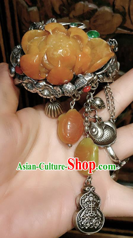 Chinese National Jade Carving Lotus Bracelet Jewelry Traditional Handmade Accessories Silver Bangle Chinese National Jade Carving Lotus Bracelet Jewelry Traditional Handmade Accessories Silver Bangle