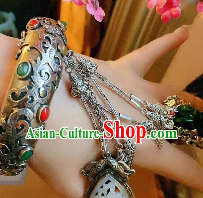 Top Chinese National Silver Bracelet Jewelry Traditional Handmade Accessories Gems Bangle Top Chinese National Silver Bracelet Jewelry Traditional Handmade Accessories Gems Bangle