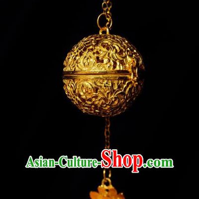 China Traditional Waist Accessories Ancient Princess Golden Lotus Sachet Pendant