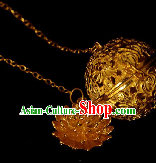 China Traditional Waist Accessories Ancient Princess Golden Lotus Sachet Pendant China Traditional Waist Accessories Ancient Princess Golden Lotus Sachet Pendant
