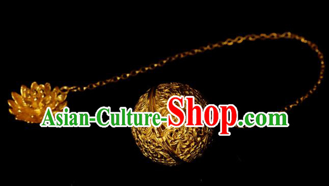 China Traditional Waist Accessories Ancient Princess Golden Lotus Sachet Pendant China Traditional Waist Accessories Ancient Princess Golden Lotus Sachet Pendant