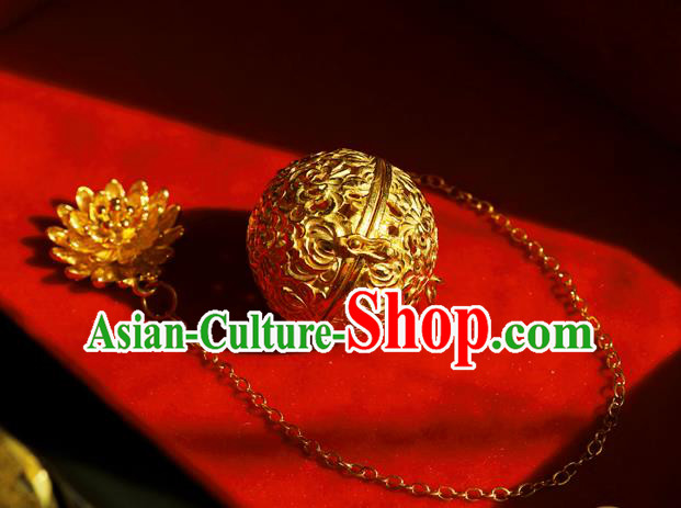 China Traditional Waist Accessories Ancient Princess Golden Lotus Sachet Pendant China Traditional Waist Accessories Ancient Princess Golden Lotus Sachet Pendant