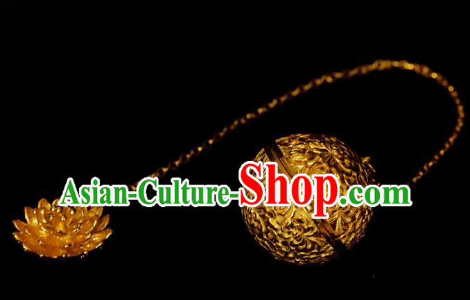 China Traditional Waist Accessories Ancient Princess Golden Lotus Sachet Pendant China Traditional Waist Accessories Ancient Princess Golden Lotus Sachet Pendant