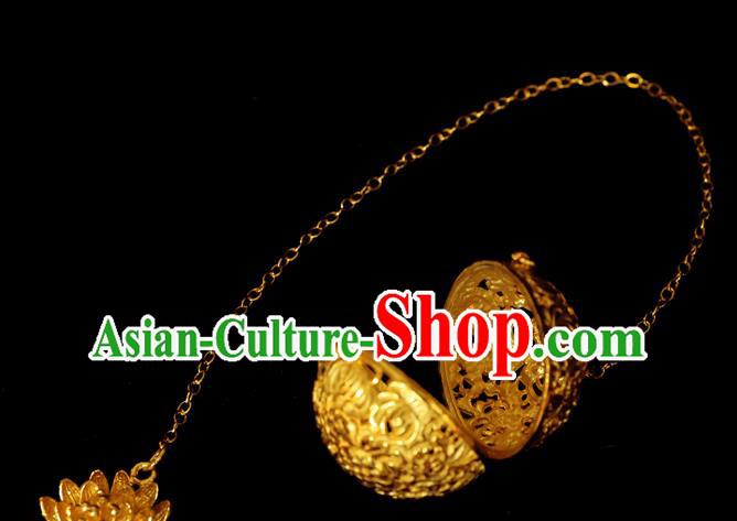 China Traditional Waist Accessories Ancient Princess Golden Lotus Sachet Pendant China Traditional Waist Accessories Ancient Princess Golden Lotus Sachet Pendant