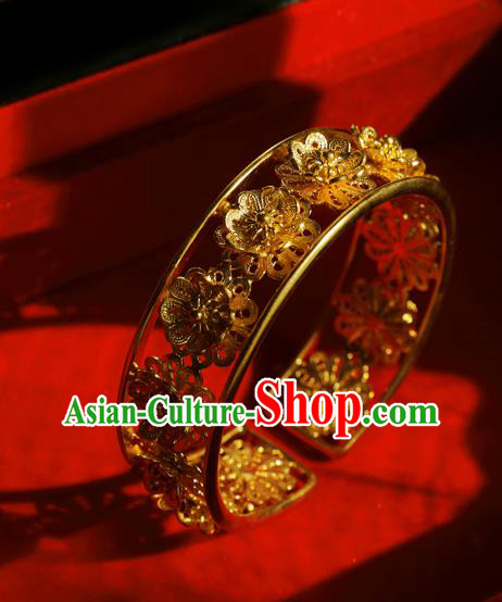 Handmade Chinese Wedding Bangle Jewelry Traditional Ming Dynasty Empress Golden Bracelet Accessories Handmade Chinese Wedding Bangle Jewelry Traditional Ming Dynasty Empress Golden Bracelet Accessories