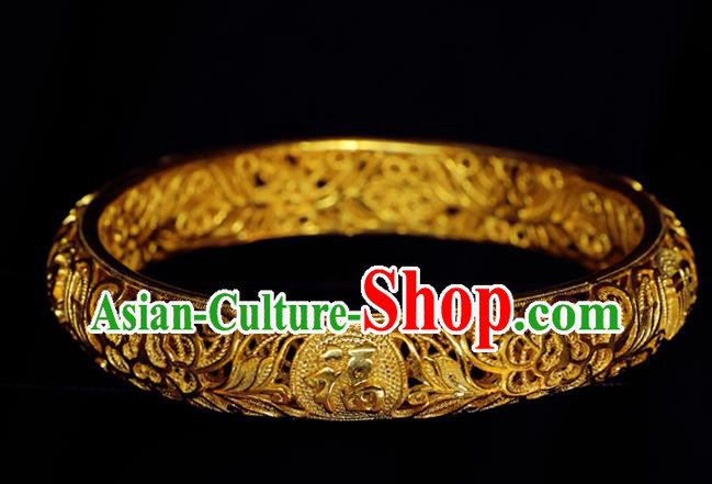 Handmade Chinese Traditional Ming Dynasty Empress Golden Bracelet Accessories Wedding Bangle Jewelry Handmade Chinese Traditional Ming Dynasty Empress Golden Bracelet Accessories Wedding Bangle Jewelry