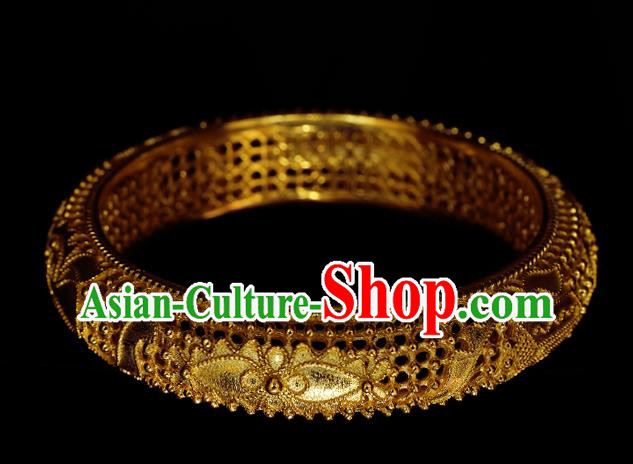 Handmade Chinese Traditional Ming Dynasty Filigree Bracelet Accessories Wedding Golden Bangle Jewelry Handmade Chinese Traditional Ming Dynasty Filigree Bracelet Accessories Wedding Golden Bangle Jewelry