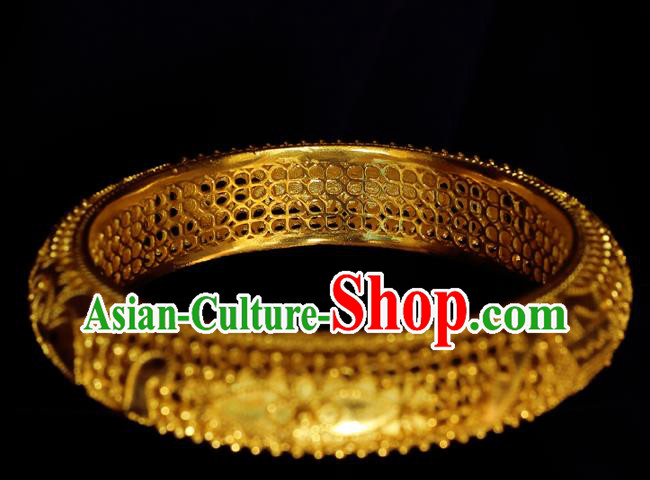 Handmade Chinese Traditional Ming Dynasty Filigree Bracelet Accessories Wedding Golden Bangle Jewelry Handmade Chinese Traditional Ming Dynasty Filigree Bracelet Accessories Wedding Golden Bangle Jewelry