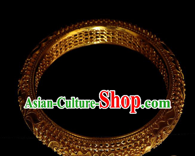 Handmade Chinese Traditional Ming Dynasty Filigree Bracelet Accessories Wedding Golden Bangle Jewelry Handmade Chinese Traditional Ming Dynasty Filigree Bracelet Accessories Wedding Golden Bangle Jewelry