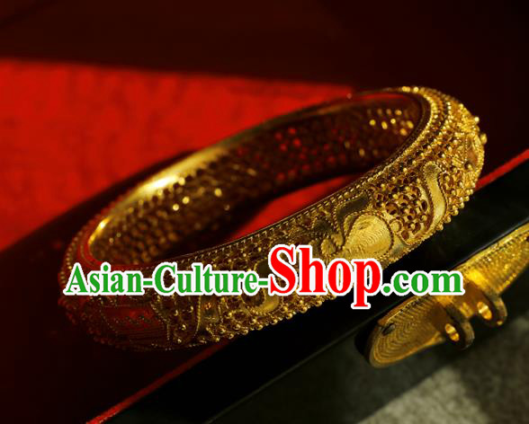 Handmade Chinese Traditional Ming Dynasty Filigree Bracelet Accessories Wedding Golden Bangle Jewelry Handmade Chinese Traditional Ming Dynasty Filigree Bracelet Accessories Wedding Golden Bangle Jewelry