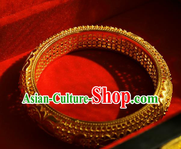 Handmade Chinese Traditional Ming Dynasty Filigree Bracelet Accessories Wedding Golden Bangle Jewelry Handmade Chinese Traditional Ming Dynasty Filigree Bracelet Accessories Wedding Golden Bangle Jewelry
