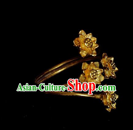 Handmade Chinese Traditional Golden Lotus Ring Accessories Wedding Circlet Jewelry Handmade Chinese Traditional Golden Lotus Ring Accessories Wedding Circlet Jewelry