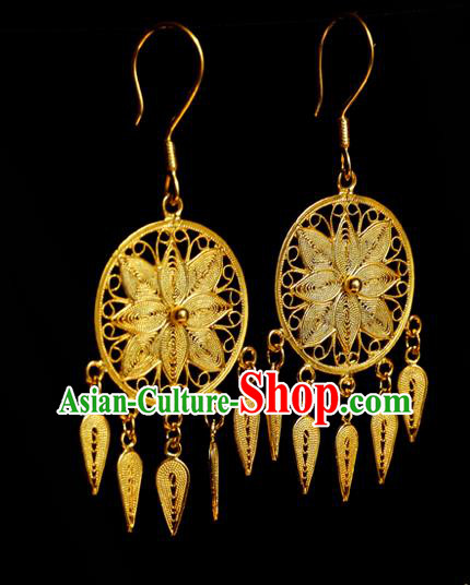 Chinese Traditional Handmade Golden Dreamcatcher Earrings Accessories National Cheongsam Ear Jewelry Chinese Traditional Handmade Golden Dreamcatcher Earrings Accessories National Cheongsam Ear Jewelry