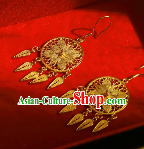 Chinese Traditional Handmade Golden Dreamcatcher Earrings Accessories National Cheongsam Ear Jewelry Chinese Traditional Handmade Golden Dreamcatcher Earrings Accessories National Cheongsam Ear Jewelry