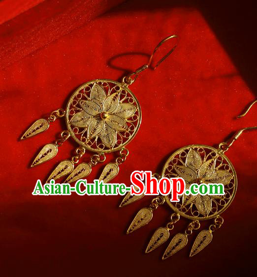 Chinese Traditional Handmade Golden Dreamcatcher Earrings Accessories National Cheongsam Ear Jewelry Chinese Traditional Handmade Golden Dreamcatcher Earrings Accessories National Cheongsam Ear Jewelry