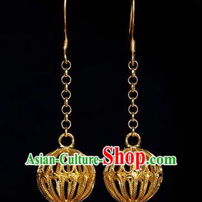 Chinese National Cheongsam Ear Jewelry Traditional Handmade Golden Earrings Accessories