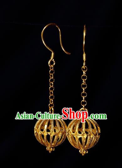 Chinese National Cheongsam Ear Jewelry Traditional Handmade Golden Earrings Accessories Chinese National Cheongsam Ear Jewelry Traditional Handmade Golden Earrings Accessories
