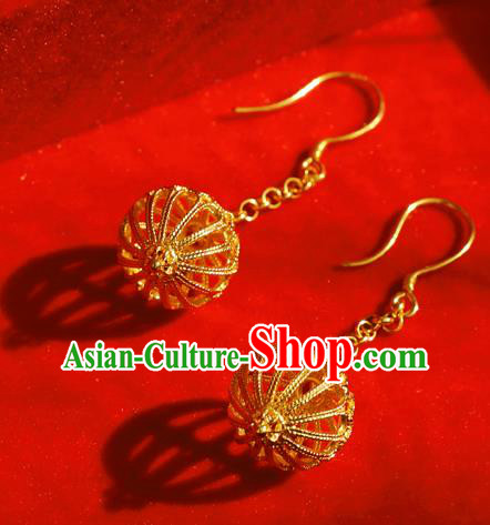 Chinese National Cheongsam Ear Jewelry Traditional Handmade Golden Earrings Accessories Chinese National Cheongsam Ear Jewelry Traditional Handmade Golden Earrings Accessories