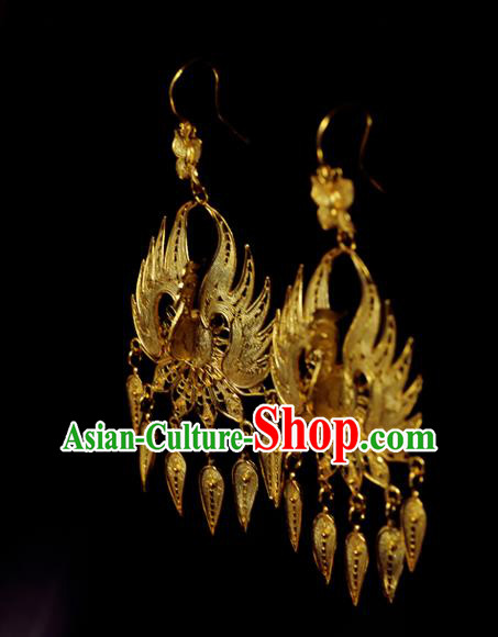 Chinese Traditional Ming Dynasty Earrings Accessories Ancient Empress Golden Phoenix Ear Jewelry Chinese Traditional Ming Dynasty Earrings Accessories Ancient Empress Golden Phoenix Ear Jewelry